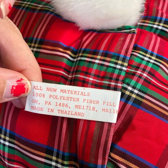 VTG L’Art de Chine Plaid Christmas Bunny Plush Holiday Decor Lg 20" Cottagecore - Picture 6 of 10